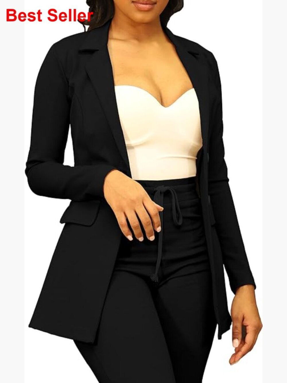 Rayon Nylon Spandex Blazer Open Front Lapel Button Business Casual Jacket